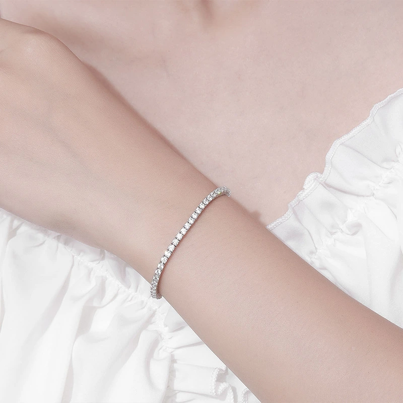 Simple Sterling Silver Bracelet Full Of Diamond Girl Girlfriends Birthday Gift