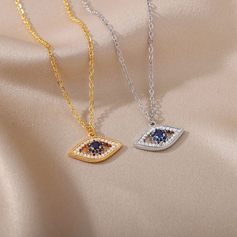 18K Gold Plated Color Zircon Blue Eyes Pendant Devil's Eye Necklace