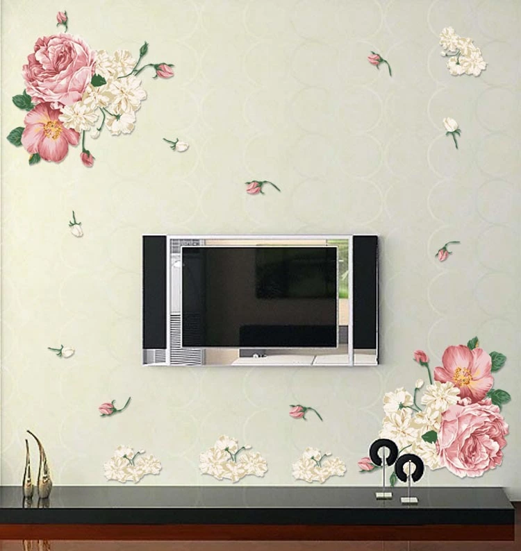 Peony Three Generations Removable Wall Sticker TV Sofa Bedroom Living Room Wall Sticker