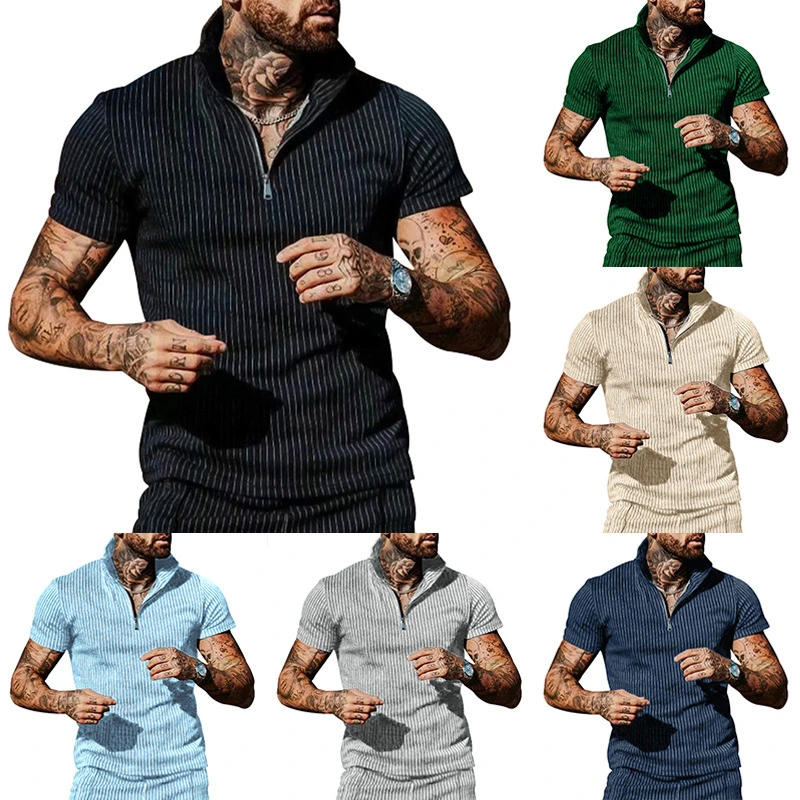 New Printed Slim Short Sleeve Zipper Lapel Short Sleeve Zipper Polo Shirt T-Shirt