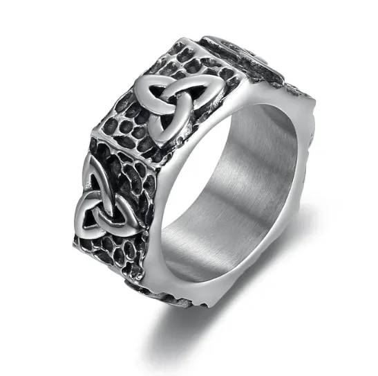 Beowulf Regalia Hexagonal Handcrafted Stainless Steel Triquetra Ring