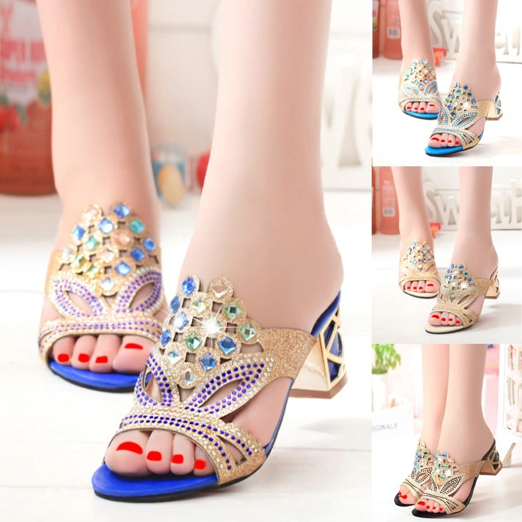 New 2022 Summer Fashion Women Big Rhinestone Cut-outs High Heel Sandals Ladies Party Shoes Woman Beach Sandal Size 35-41