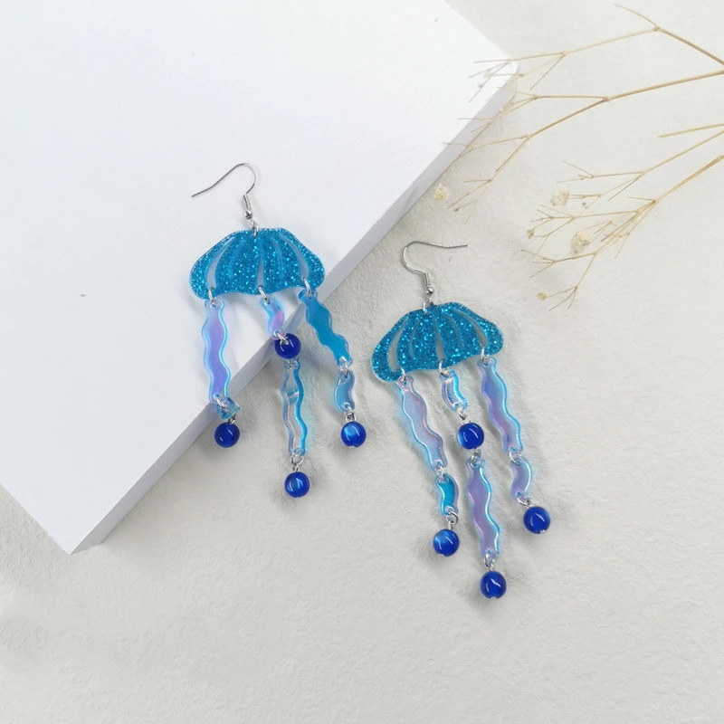 INS Creative New Personalized Blue Jellyfish Fantasy Acrylic Earrings