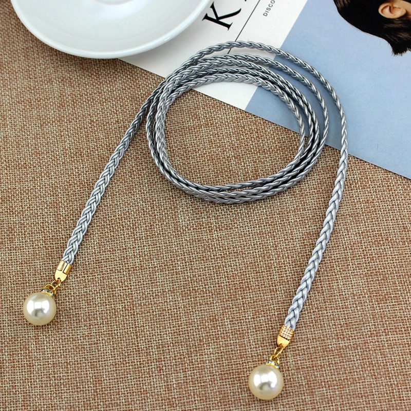 Spring Summer Ladies Fashion Knotted Waist Chain Dress Braided Waist Rope Female Decorative Pearl Belt