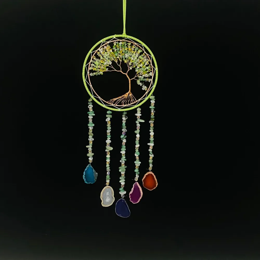 Multicolored Crystal Green Crystal Gravel Copper Wire Winding Pendant