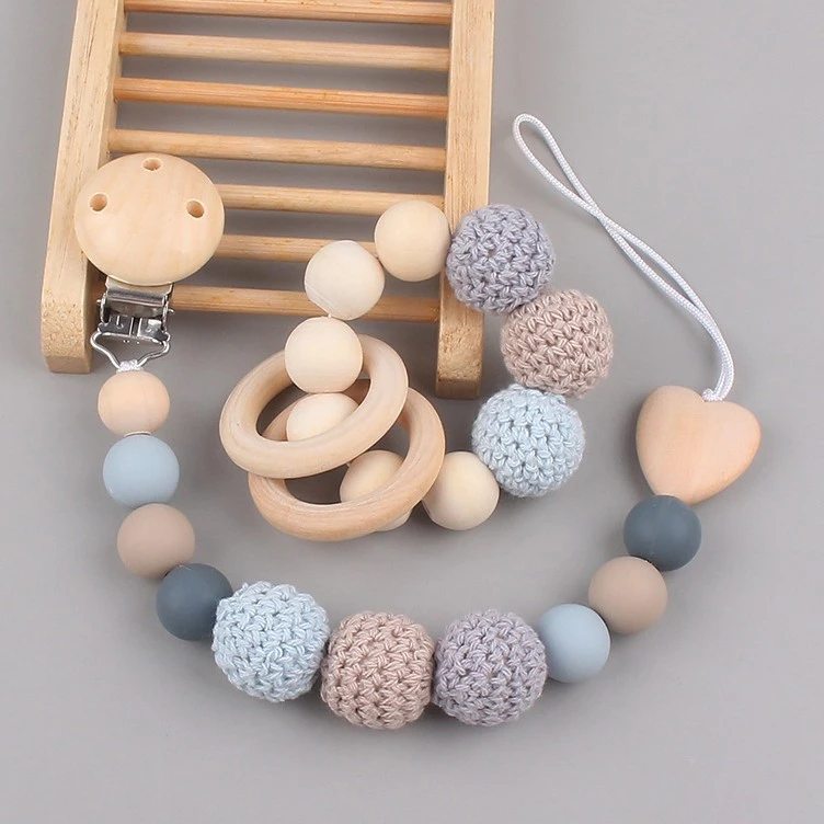 Products Hemu Pacifier Clip Comfort Baby Big Woolen Yarn Ball DIY Bite Molar Fork Drop-Preventing Chain