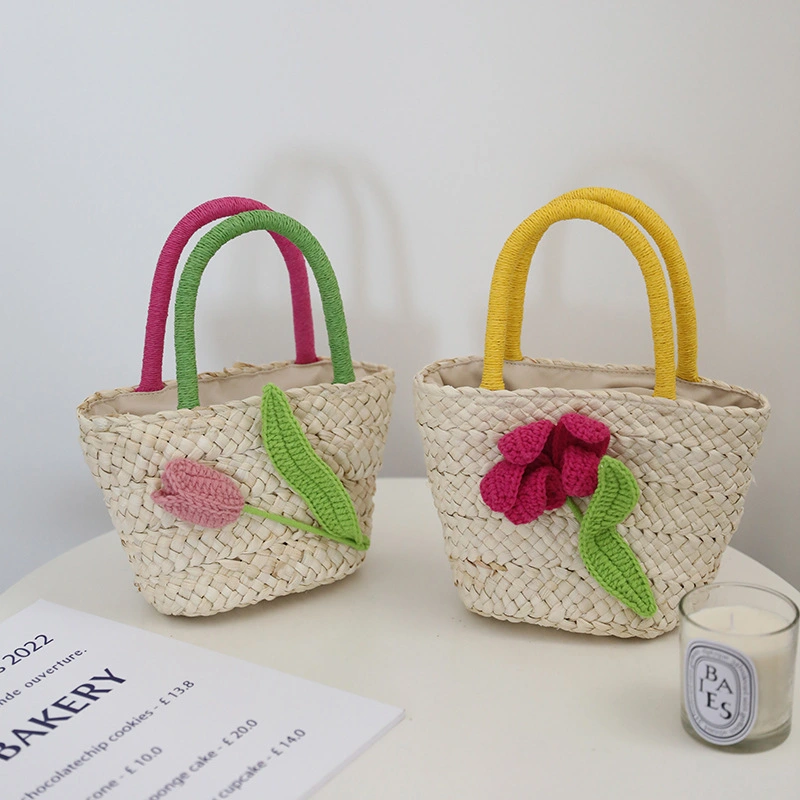 Tulip Flower Small Fresh Straw Bag Corn Husk Hand-woven