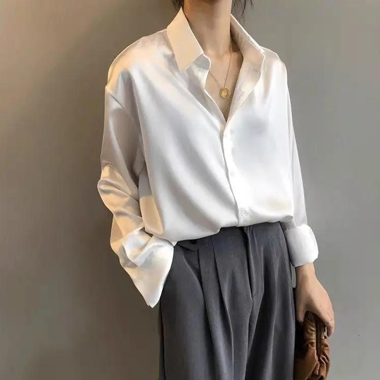 2023 NEW White shirt female, autumn and winter design sense niche, everything retro, temperament long-sleeved draped top