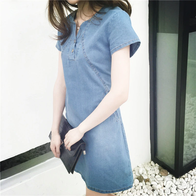 2023 New Spring/Summer Large Women's Casual Mid Length Denim Dress Women's Fashion