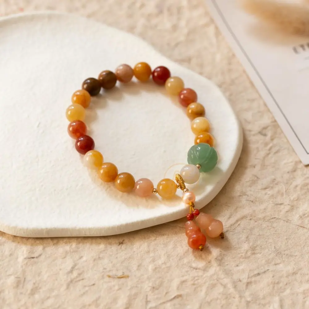 Natural Jewelry Single Circle Quartz Golden Jade With Gourd Pendant Simple Bracelet