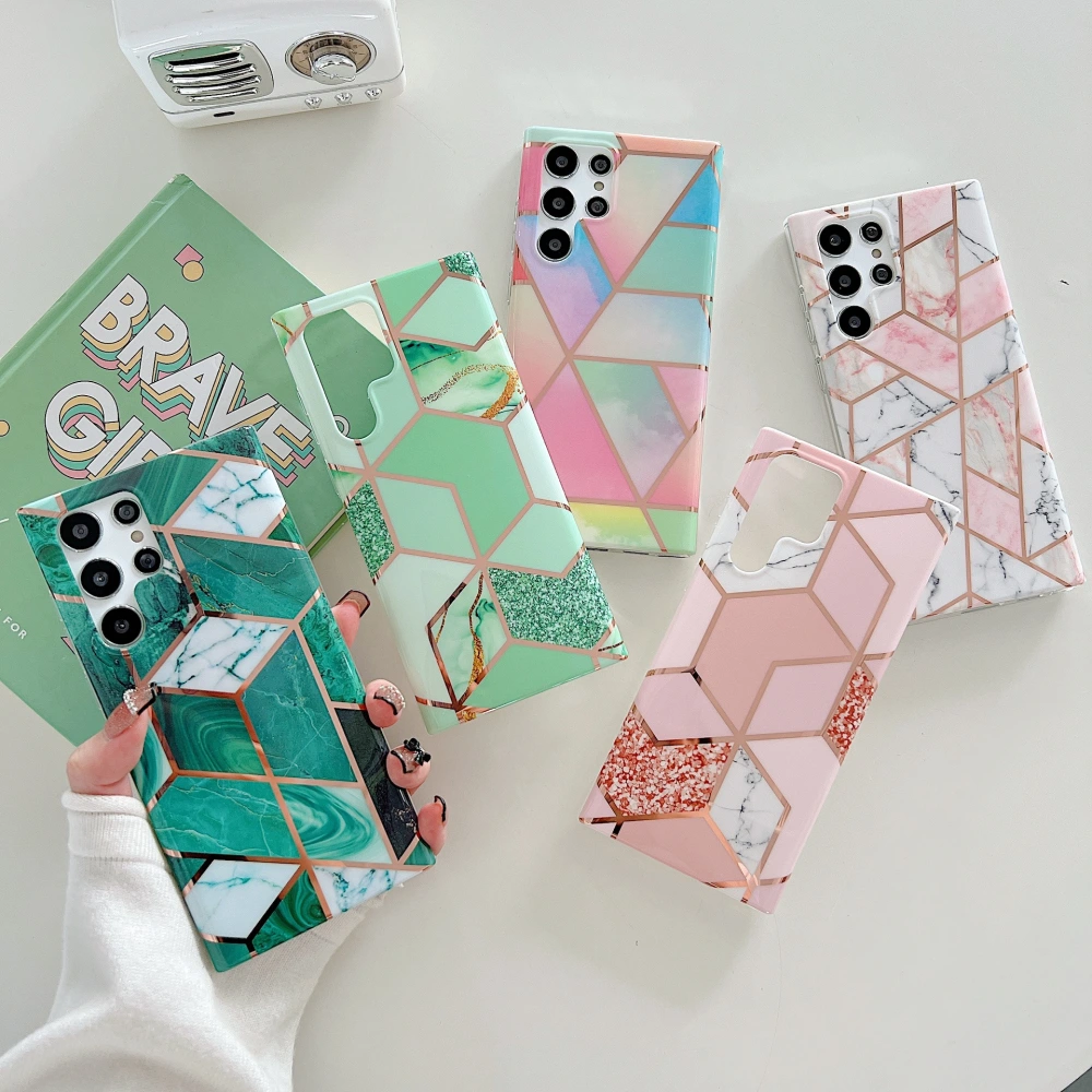 Electroplated Geometric Diamond Marble Phone Case