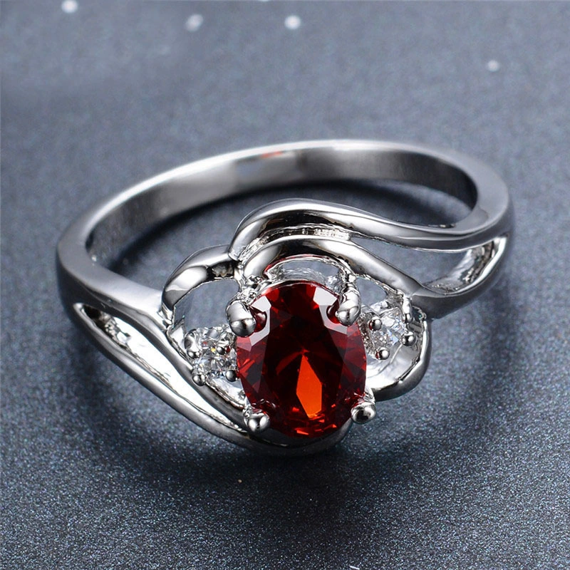 Ring Jewelry Opening Black Gold Garnet Heart Zircon