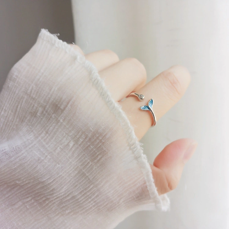 Blue Dolphin Tail Sterling Silver Ring Women Fashion