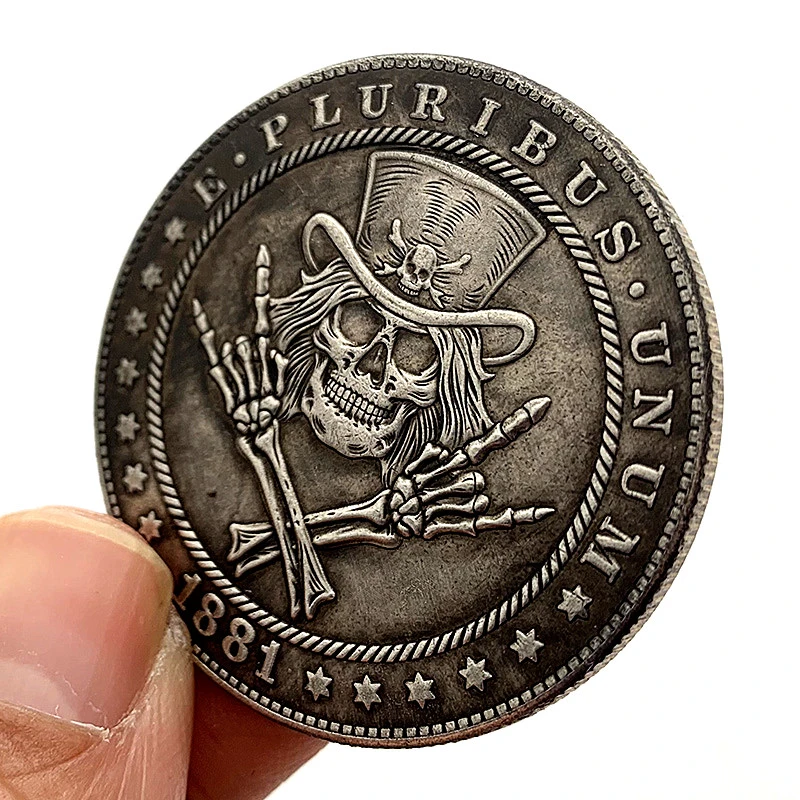 1881 Wandering Coin Skull Pirate Brass Old Silver Commemorative