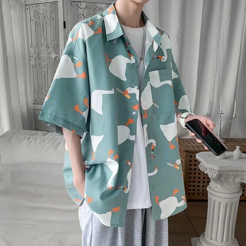 2023NEW Summer Tide Retro Leisure Wide Men -style shirt