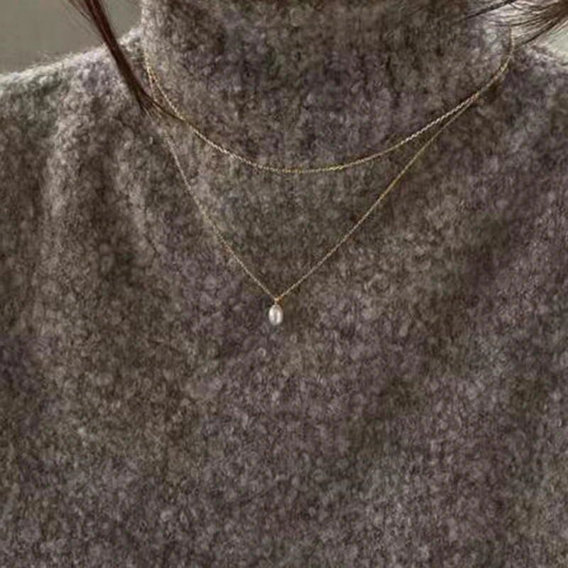 Titanium Steel Plated 18k Gold Double Layer Freshwater Bead Necklace