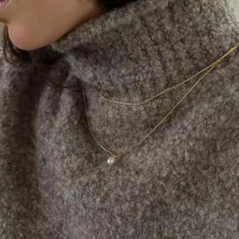 Titanium Steel Plated 18k Gold Double Layer Freshwater Bead Necklace