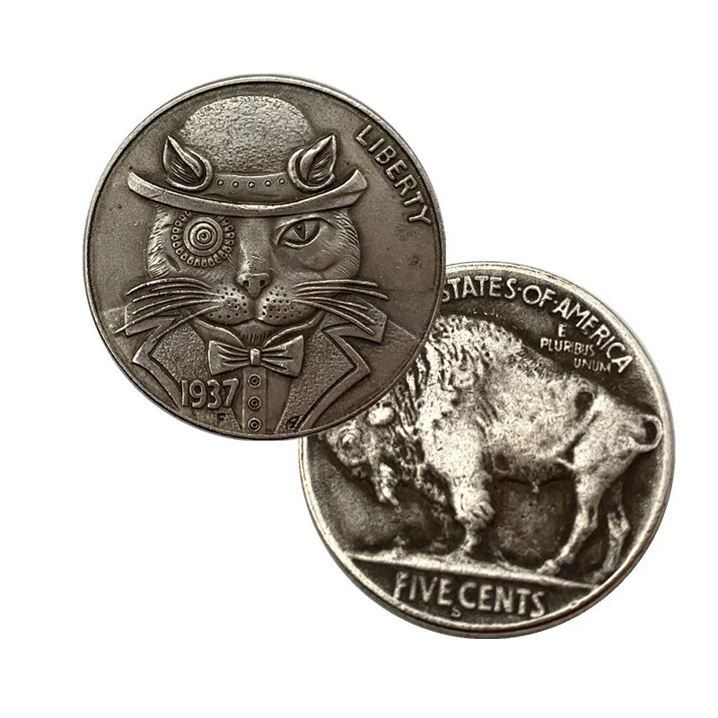 1937 Tramp Coin Gentleman Cat Antique Bronze Old Silver Commemorative Coin