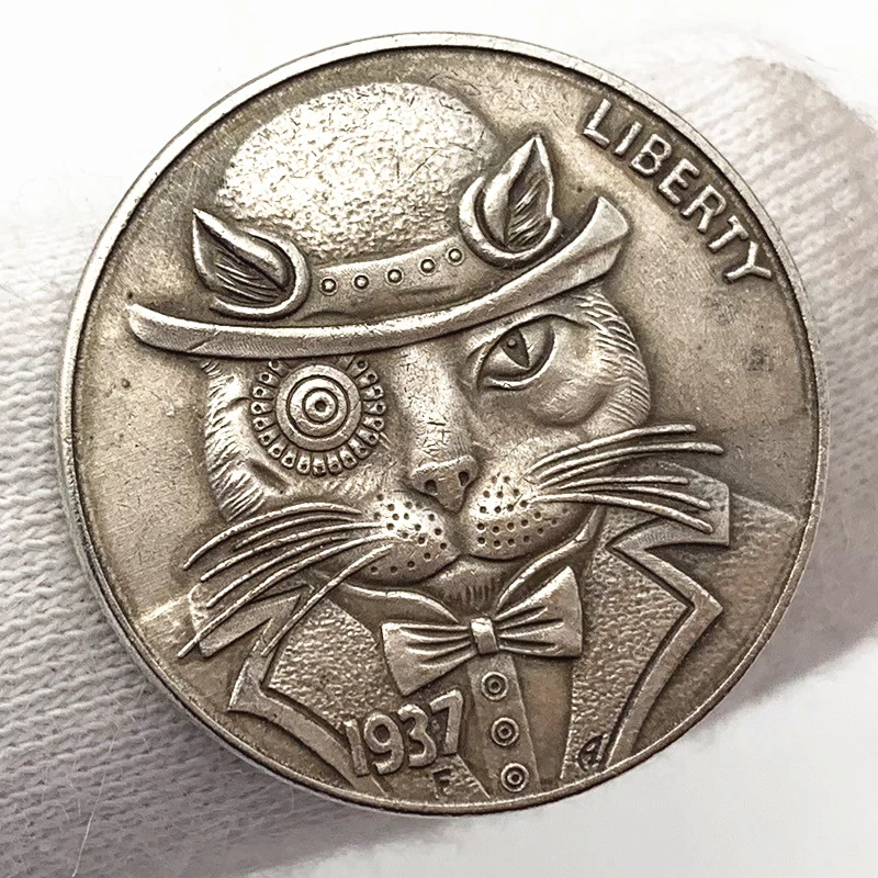 1937 Tramp Coin Gentleman Cat Antique Bronze Old Silver Commemorative Coin