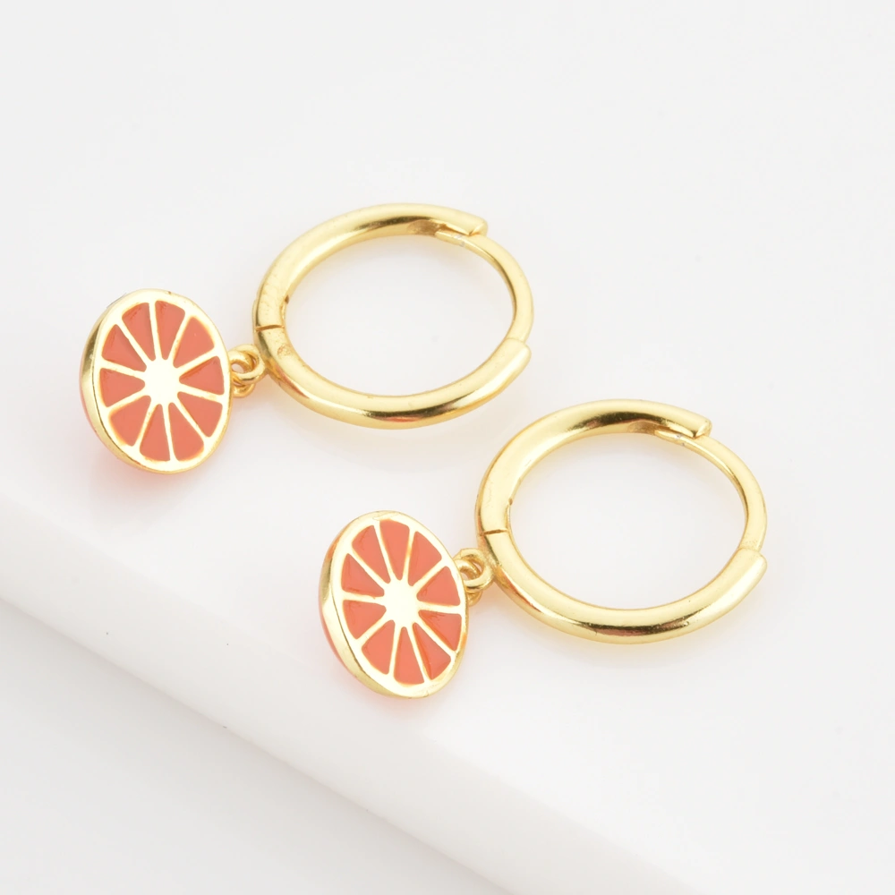 925 Sterling Silver Gold Orange Fruit Drop Earring