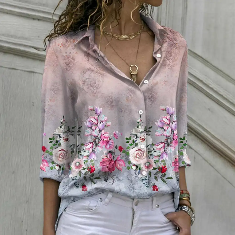 Spring/Summer 2023 new fashion print women's long-sleeved loose shirt