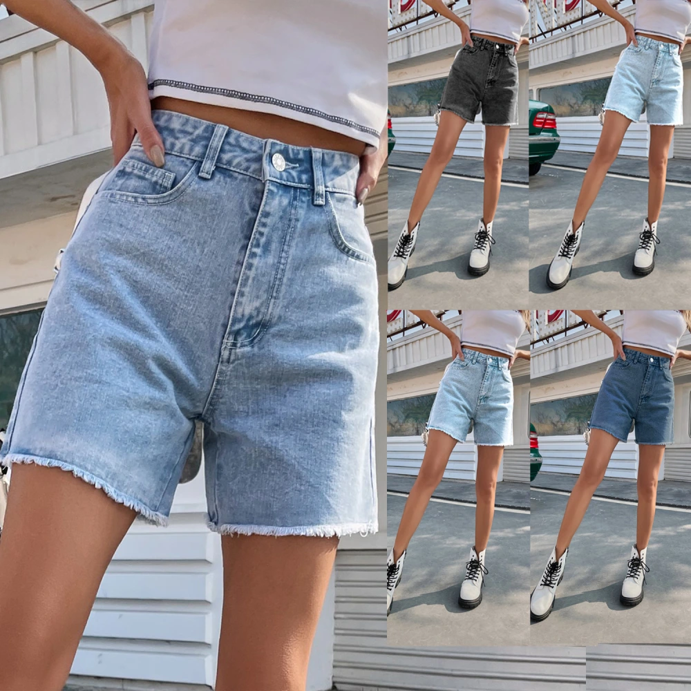 High waist loose slim casual women's new denim shorts