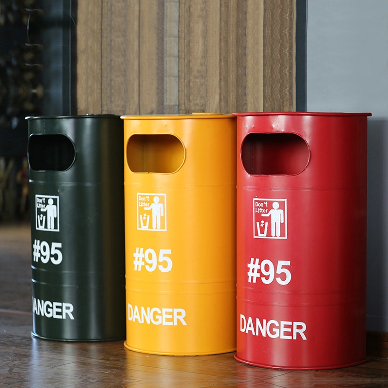 Retro Industrial Style Creative Iron Oil Drum Shape Garbage Cans