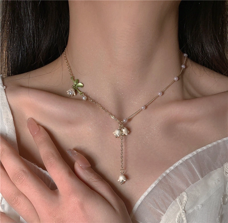 Lily Of The Valley Pearl Necklace White Fairy Flower Summer Gifts For Her