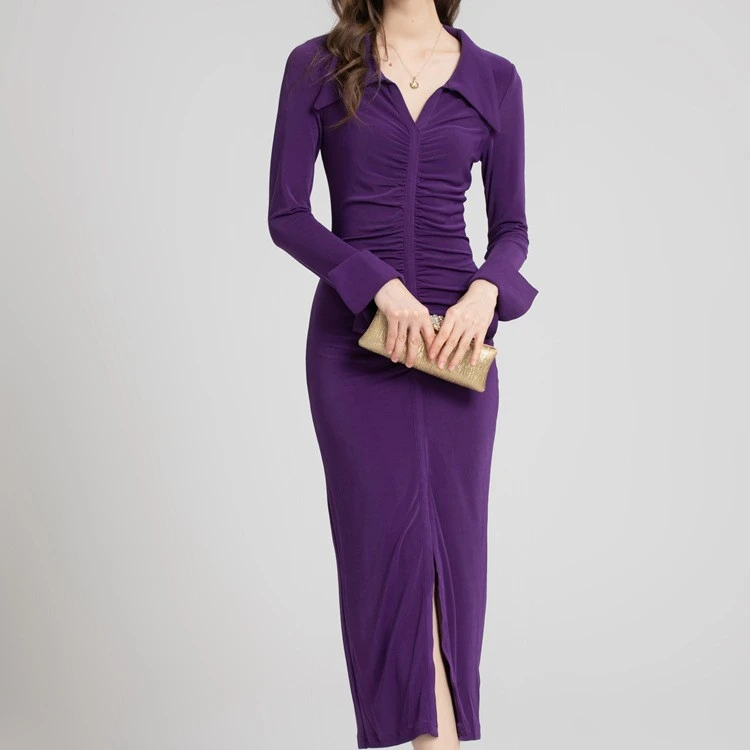 Casual Bottomed Solid Color Dress With Waist Closure