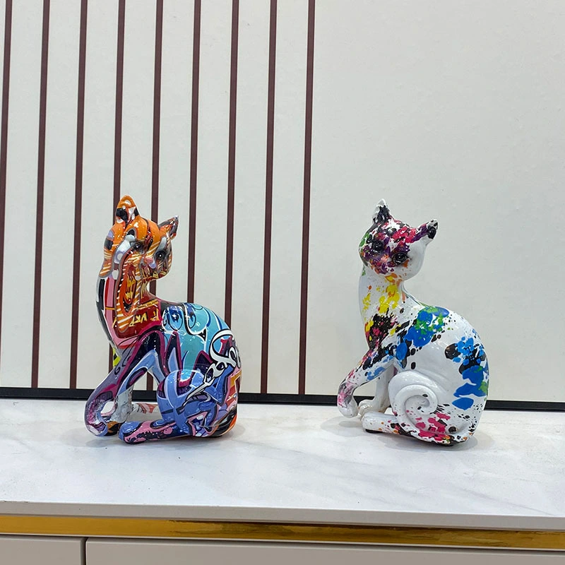 European Style Colorful Graffiti Cat Ornaments