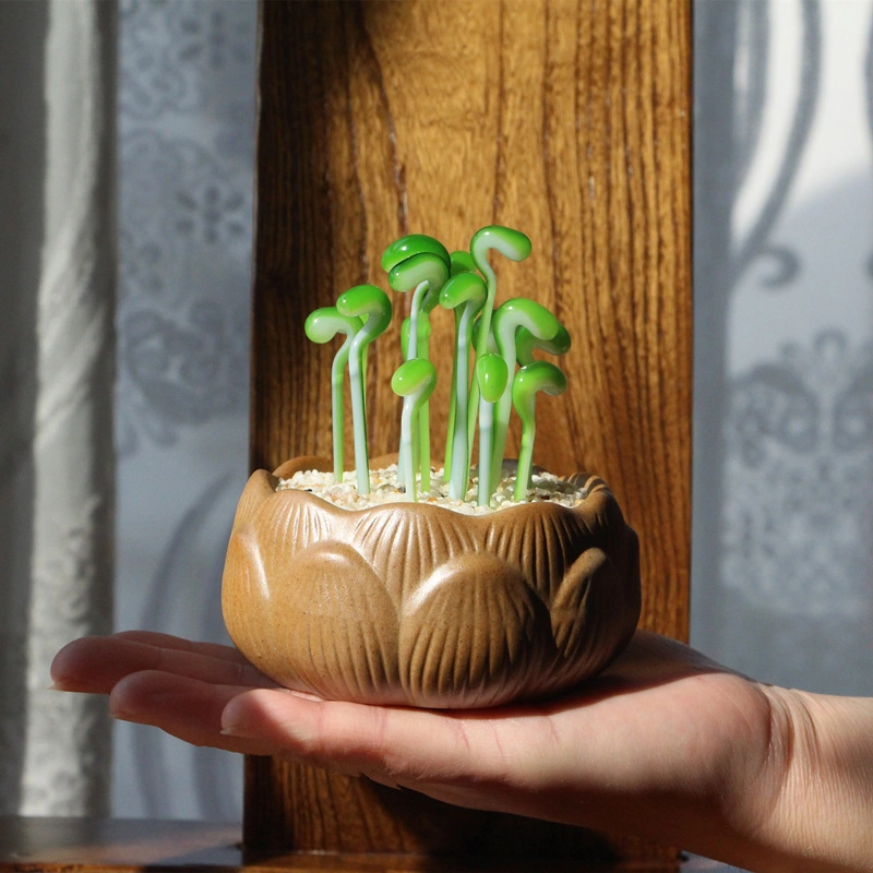 Creative Glass Ornaments Simulate Succulent Bean Sprout Cactus Desk