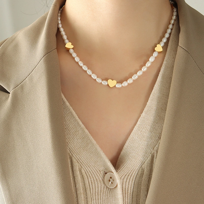 Peach Heart Splice Freshwater Pearl Chain