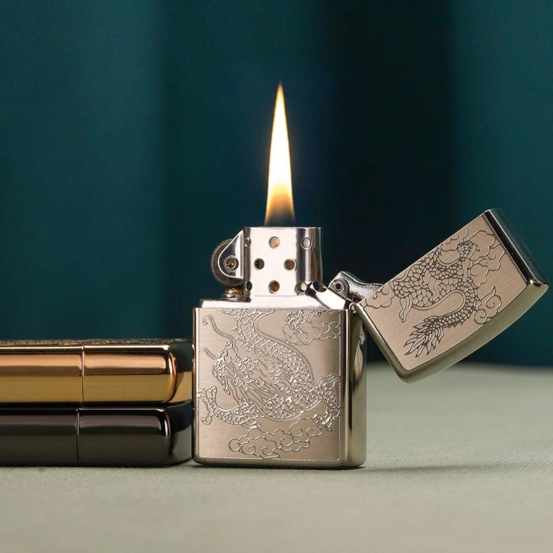 Colored Gold Carving Wind Proof Kerosene Lighter