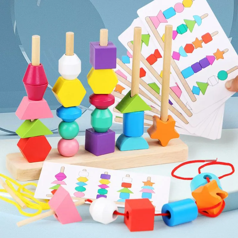 Geometric Shape Pole Sets String Strings Matching Blocks For Early Childhood Education