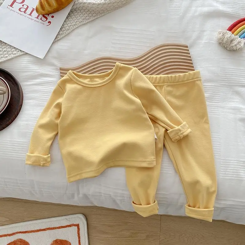 2023 NEW Children's velvet pajamas set 0-7 years old Long Johns for boys and girls home clothes 