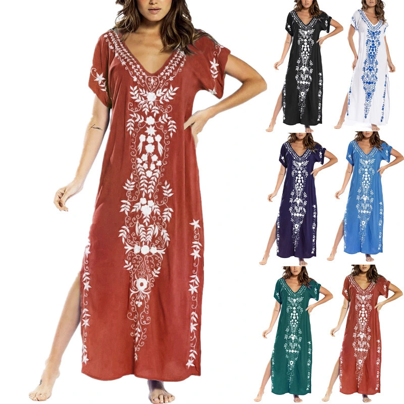 Spring/Summer 2023 new womenswear with split collar bohemian dress Printed dress