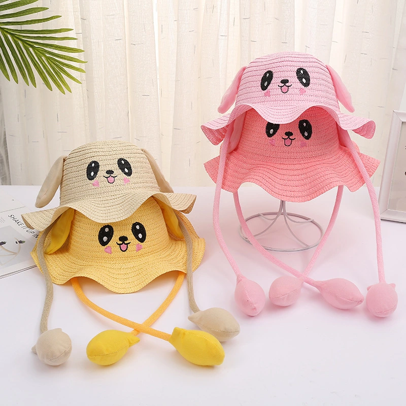 Moving rabbit ears children's hat cute airbag cartoon baby straw hat summer outing sun hat