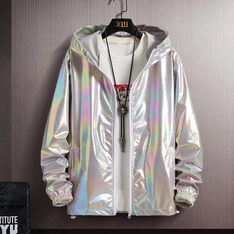 Summer Colorful Reflective Sunscreen Clothes Men's Ice Silk Ultra Thin Couple Color Thin Jacket Trend Gradient Coat