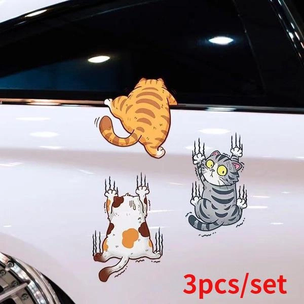 3PCS/SET Personality Funny Funny Pet Cat Car Scratch White Cat Car Sticker Body Scratch Sticker Motorcycle Decoration Sticker