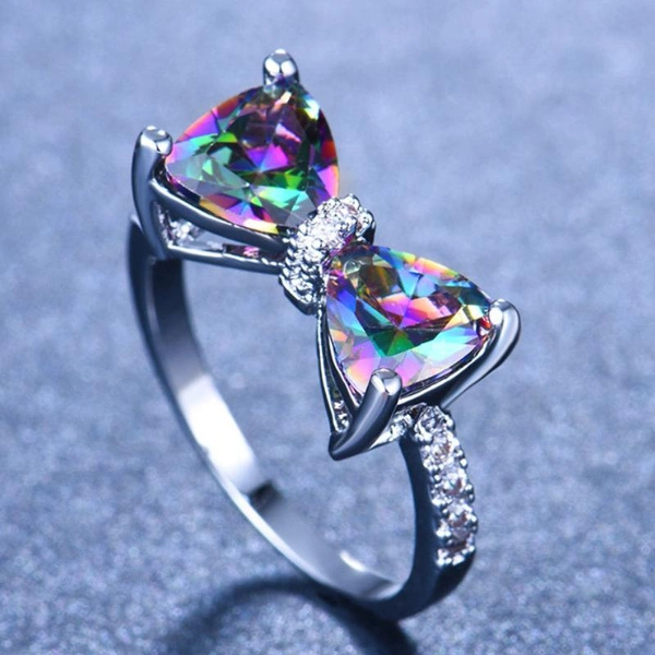 2023 NEW Cute Women Ring 925 Sterling Silver Bowknot Topaz Rings Girl Daily Casual Party Gemstone Rings Jewelry Gift