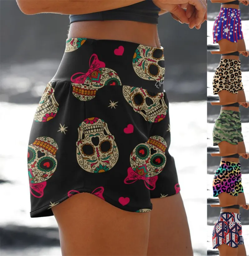 2023 Summer New Ladies Print Skull Leopard Print High Waist Shorts