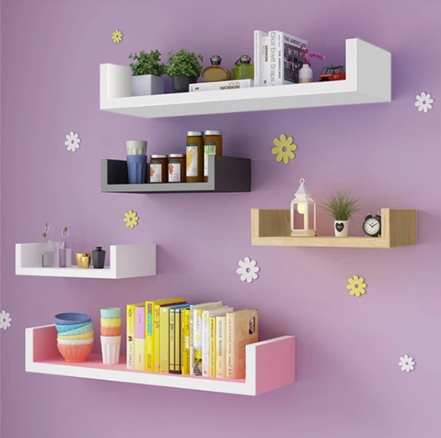 U-shaped Wall Shelving Without Drilling Hanging Living Room Decoration Wood