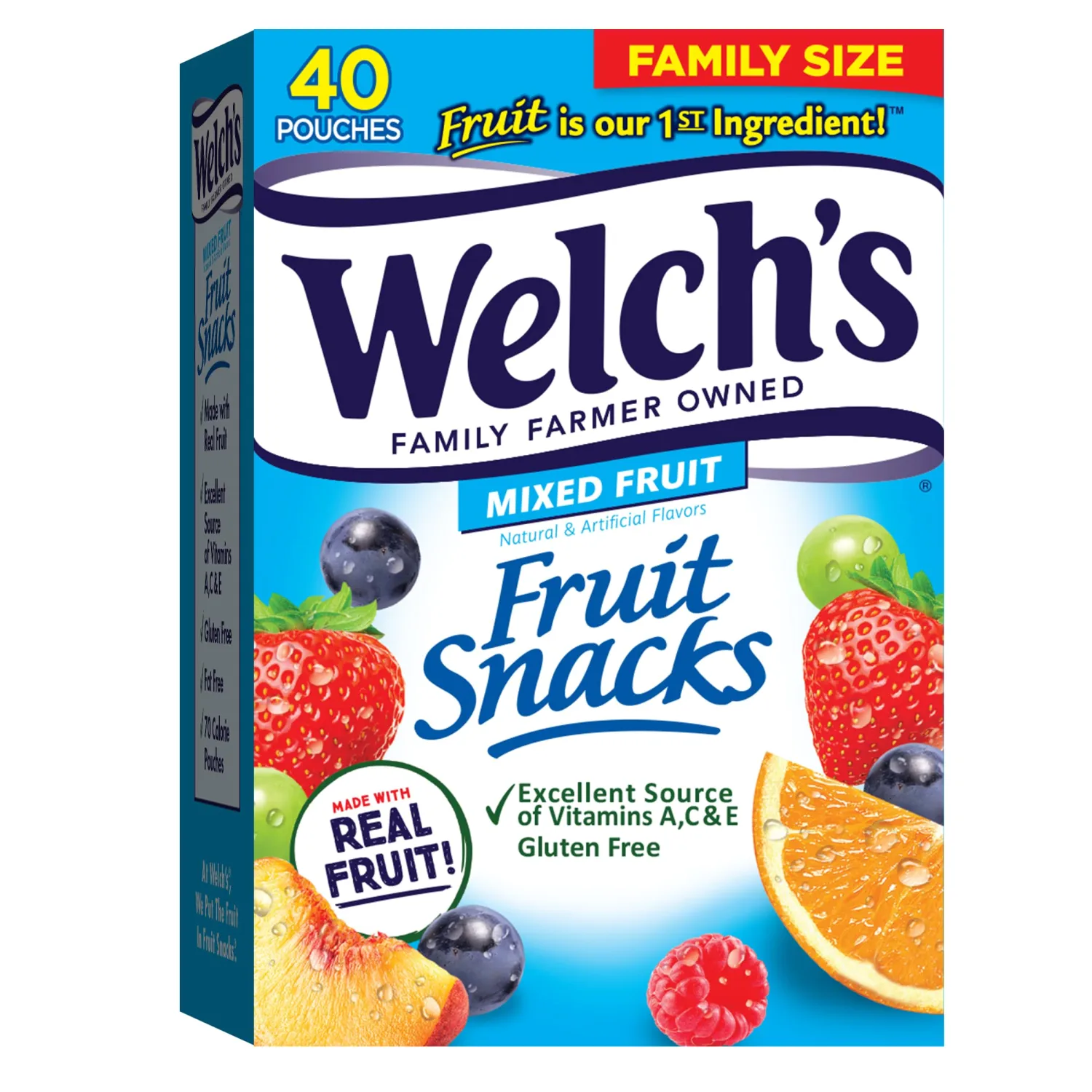 Welch's Fruit Snacks, Mixed Fruit, Bulk Pack, Individual Single Serve Bags, 0.8 oz (Pack of 40)