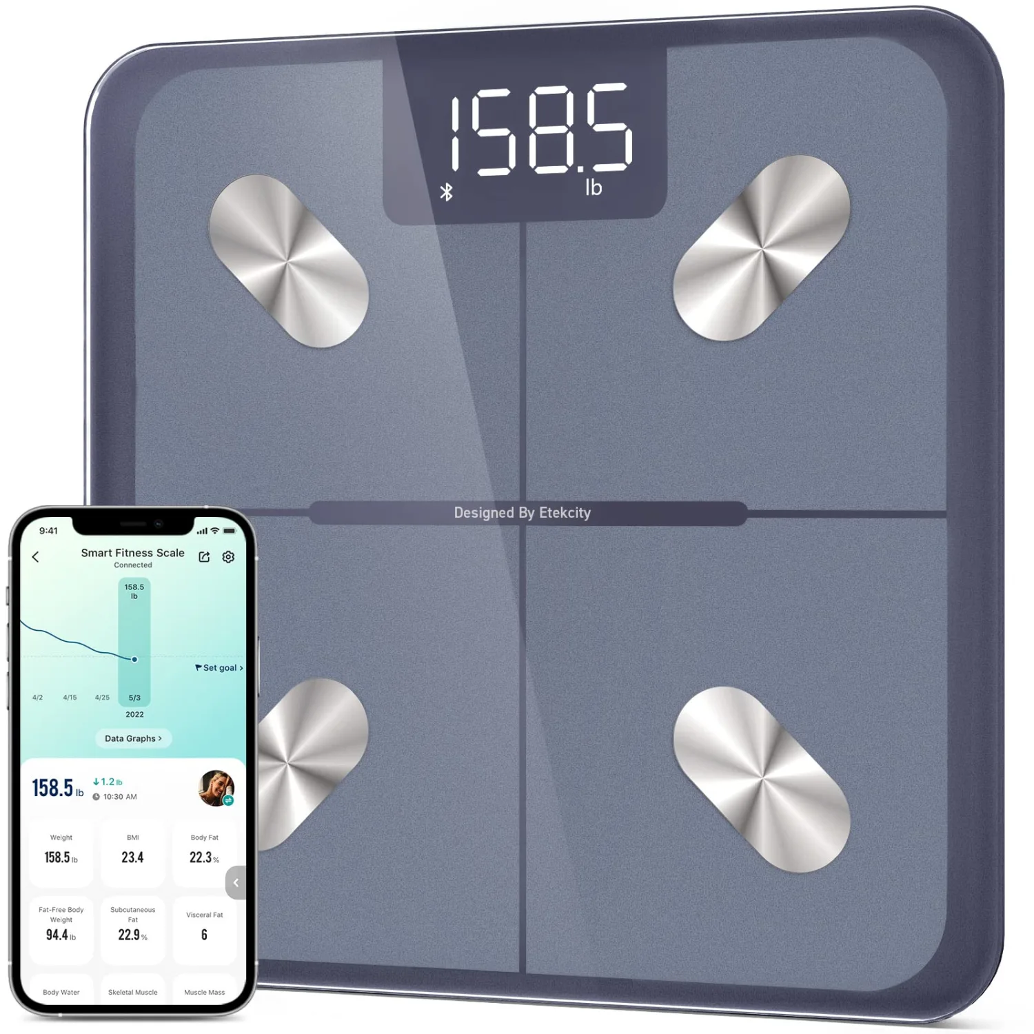 Etekcity Smart Scale for Body Weight and Fat Percentage, Digital Bathroom Accurate Weighing Machine for People's BMI Muscle, Bluetooth Electronic Body Composition Monitor Syncs with App, 400lb