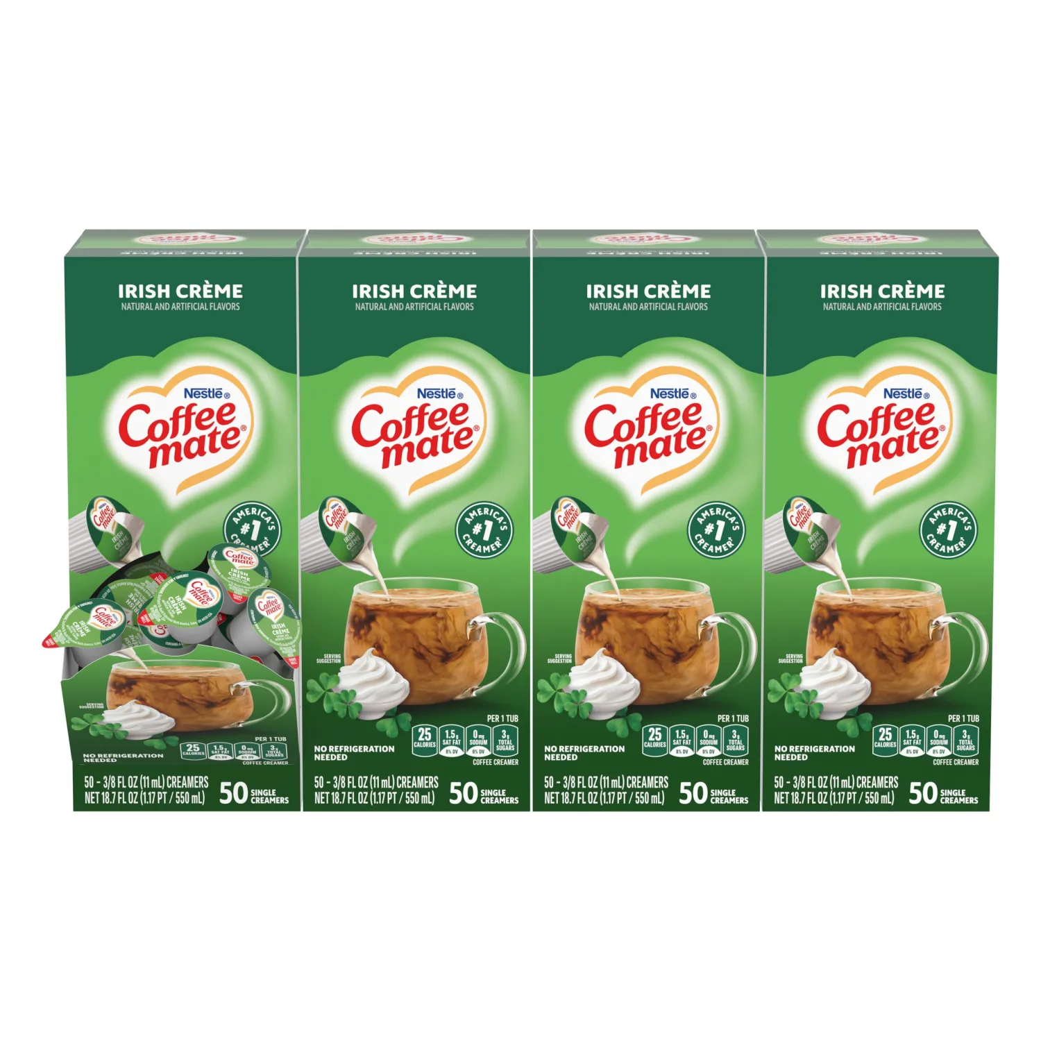 Nestle Coffee mate Coffee Creamer, Irish Creme, Liquid Creamer Singles, Non Dairy, No Refrigeration, 0.375 fl oz Tubs (Pack of 200)
