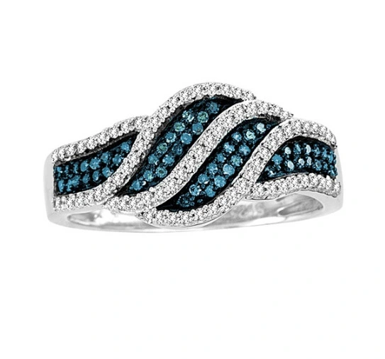 Jewelry High Quality Full Diamond Blue Zircon Leaf Ring