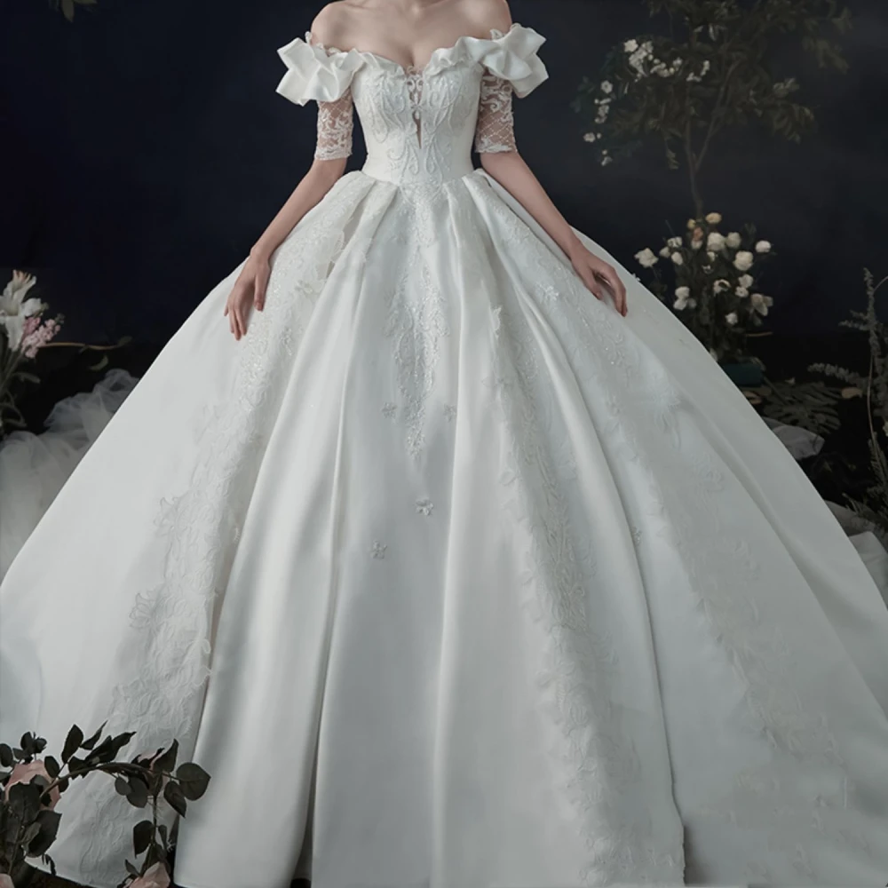 French Satin Main Wedding Dress
