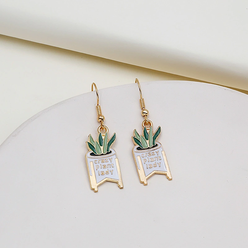 Women's Fashion Cartoon Potted Greenery Earrings