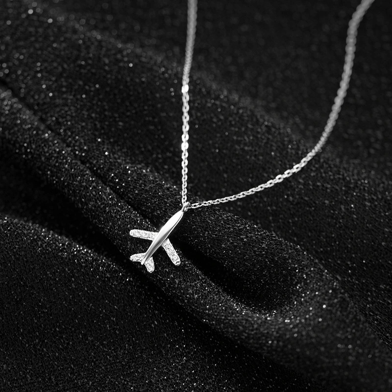 S925 Silver Necklace Women's Diamond Inlaid Aircraft Clavicle Chain