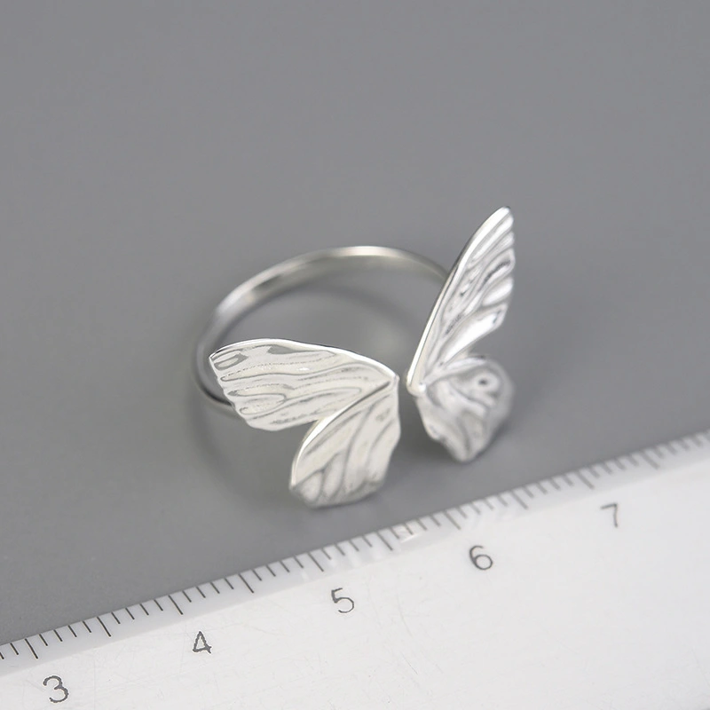 S925 Silver Sweet Style Temperament Women's Butterfly Adjustable Ring